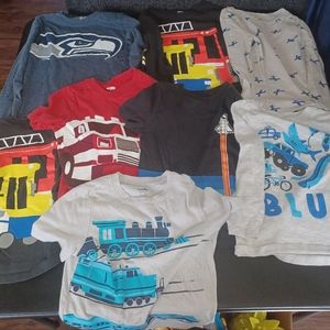 Lot of 8 Boys Shirts. All Size 5T. Seahawks. Fire Trucks. Trains. Blue